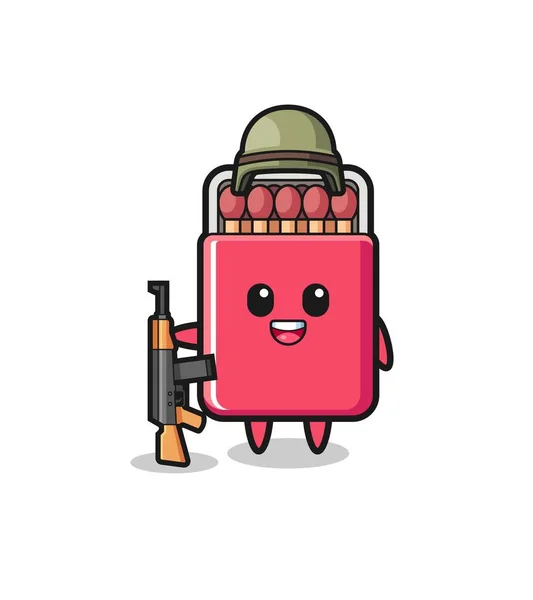 Cute Matches Box Mascot Soldier Cute Design — Stock vektor