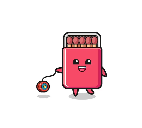 Cartoon Cute Matches Box Playing Yoyo Cute Design — Stok Vektör