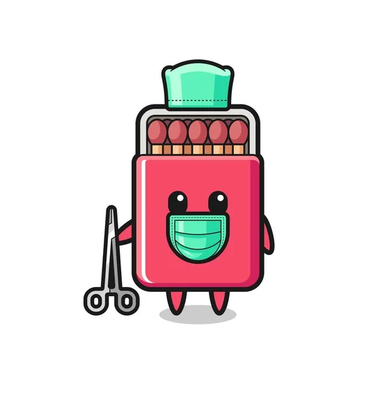 Surgeon Matches Box Mascot Character Cute Design — Image vectorielle