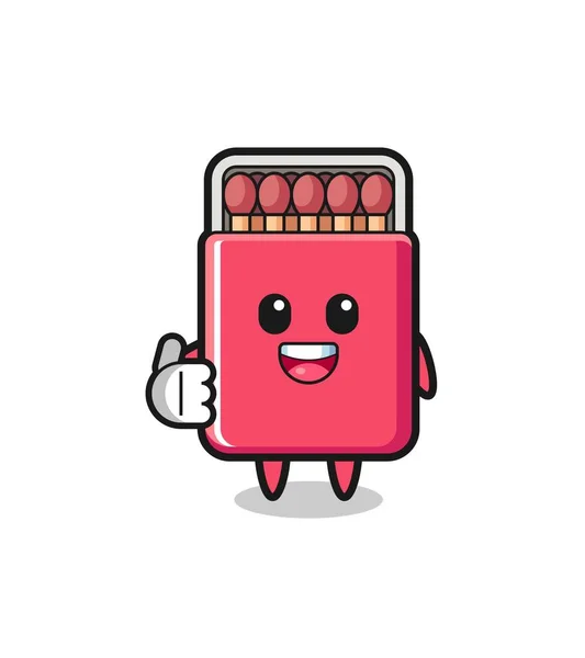 Matches Box Mascot Doing Thumbs Gesture Cute Design — Stock vektor