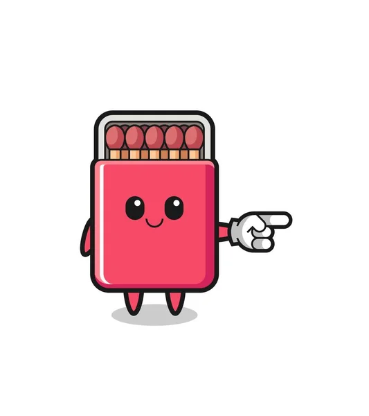 Matches Box Mascot Pointing Right Gesture Cute Design — Vettoriale Stock