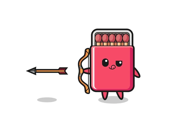 Illustration Matches Box Character Doing Archery Cute Design — Stok Vektör