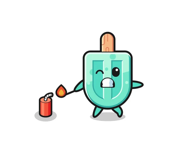 Popsicles Mascot Illustration Playing Firecracker Cute Design — Stockvector