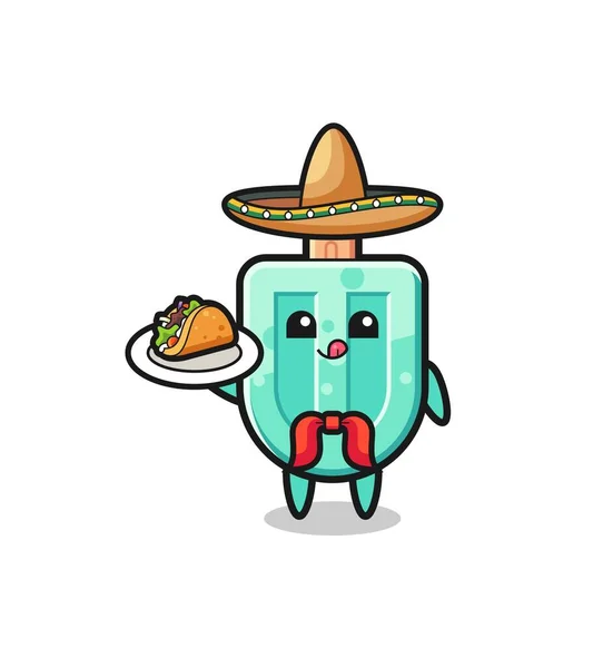 Popsicles Mexican Chef Mascot Holding Taco Cute Design — Stock vektor