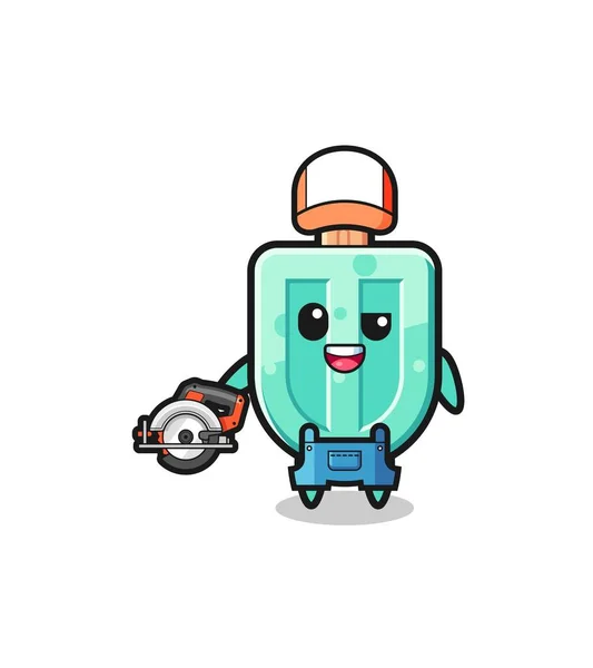 Woodworker Popsicles Mascot Holding Circular Saw Cute Design — Stockový vektor