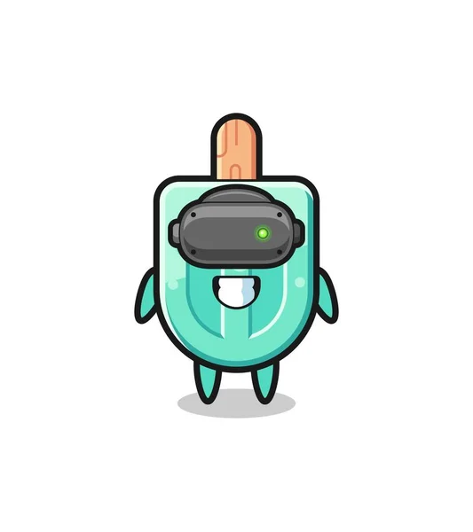 Cute Popsicles Using Headset Cute Design — Wektor stockowy