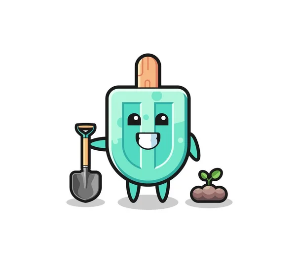 Cute Popsicles Cartoon Planting Tree Seed Cute Design — Vettoriale Stock