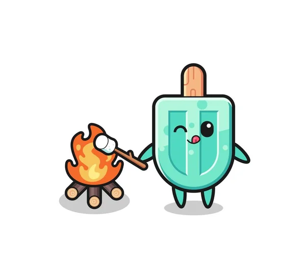 Popsicles Character Burning Marshmallow Cute Design — Stockvector