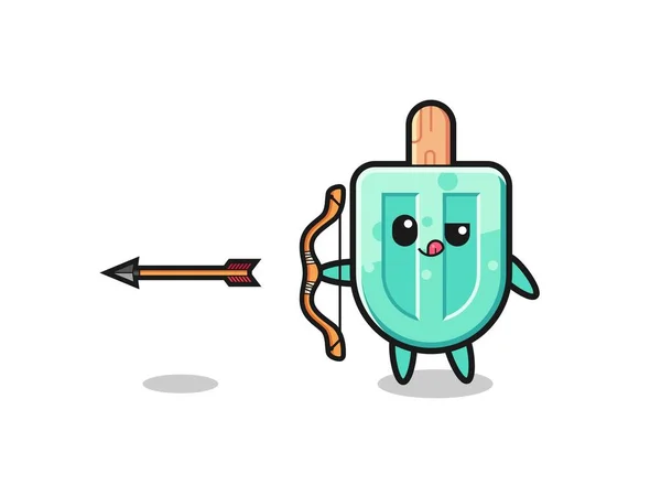 Illustration Popsicles Character Doing Archery Cute Design — Stok Vektör