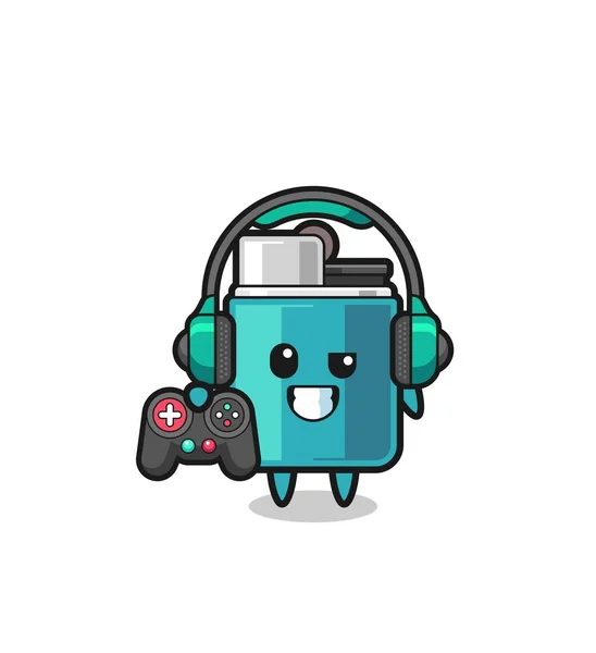 Lighter Gamer Mascot Holding Game Controller Cute Design — стоковый вектор