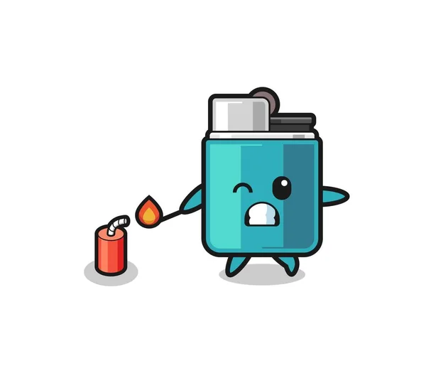 Lighter Mascot Illustration Playing Firecracker Cute Design — Vettoriale Stock