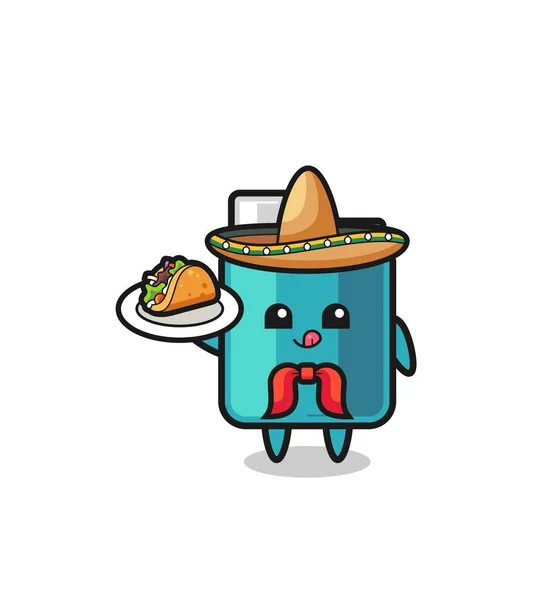Mascotte Chef Mexicain Léger Tenant Taco Design Mignon — Image vectorielle