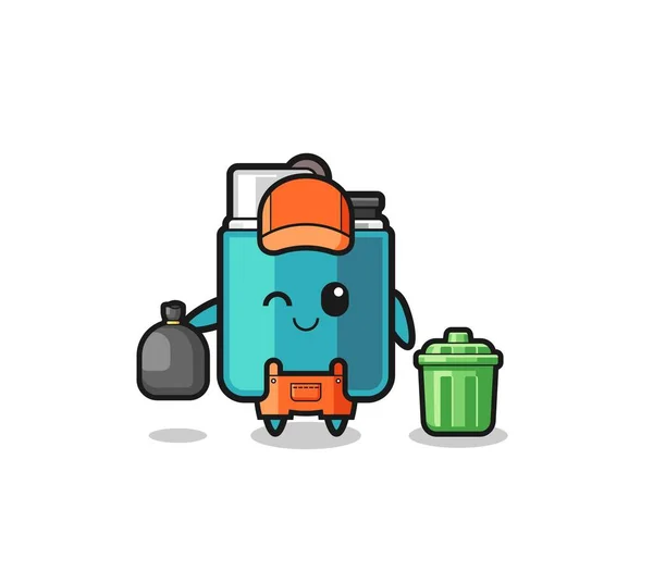 Mascot Cute Lighter Garbage Collector Cute Design — ストックベクタ