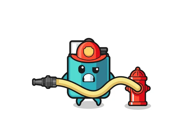 Lighter Cartoon Firefighter Mascot Water Hose Cute Design —  Vetores de Stock