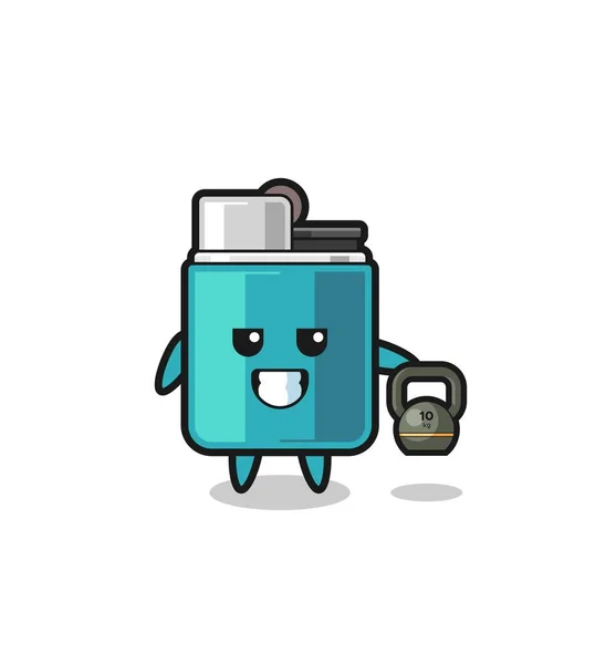 Lighter Mascot Lifting Kettlebell Gym Cute Design — Stockový vektor