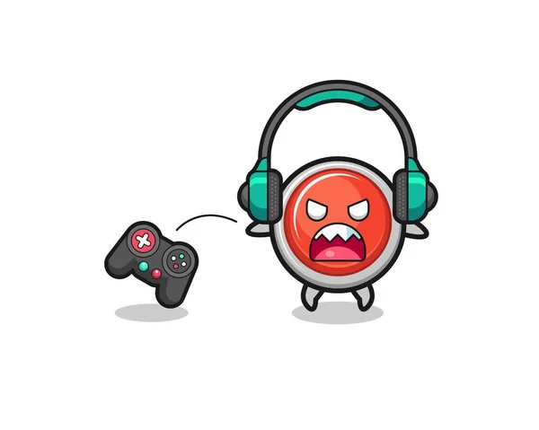 Emergency Panic Button Gamer Mascot Angry Cute Design —  Vetores de Stock