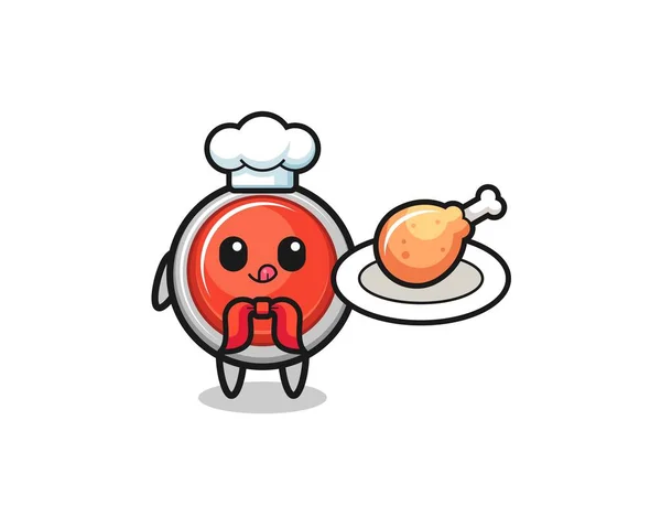 Emergency Panic Button Fried Chicken Chef Cartoon Character Cute Design — стоковый вектор