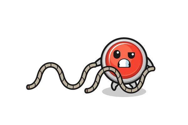 Illustration Emergency Panic Button Doing Battle Rope Workout Cute Design —  Vetores de Stock