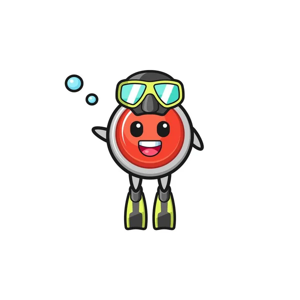 Emergency Panic Button Diver Cartoon Character Cute Design — Stockový vektor