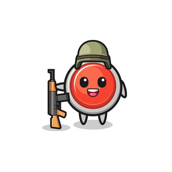 Mignonne Mascotte Bouton Panique Urgence Tant Que Soldat Design Mignon — Image vectorielle