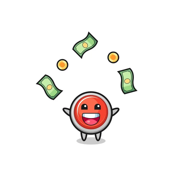 Illustration Emergency Panic Button Catching Money Falling Sky Cute Design — Stock Vector