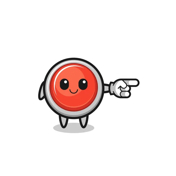 Emergency Panic Button Mascot Pointing Right Gesture Cute Design — Stockvektor