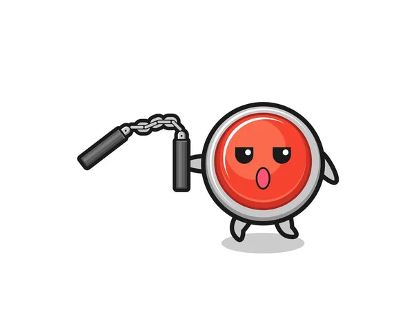 Cartoon Emergency Panic Button Using Nunchaku Cute Design — Stock Vector