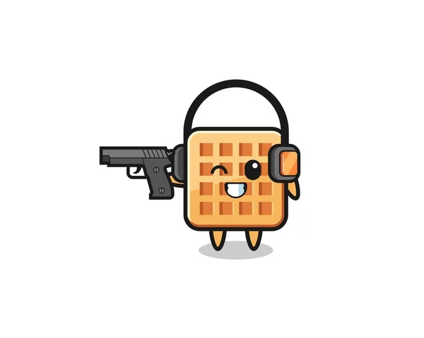 Illustration Waffle Cartoon Doing Shooting Range Cute Design — Vettoriale Stock