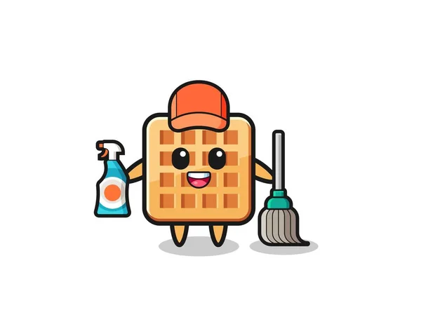 Cute Waffle Character Cleaning Services Mascot Cute Design — Wektor stockowy