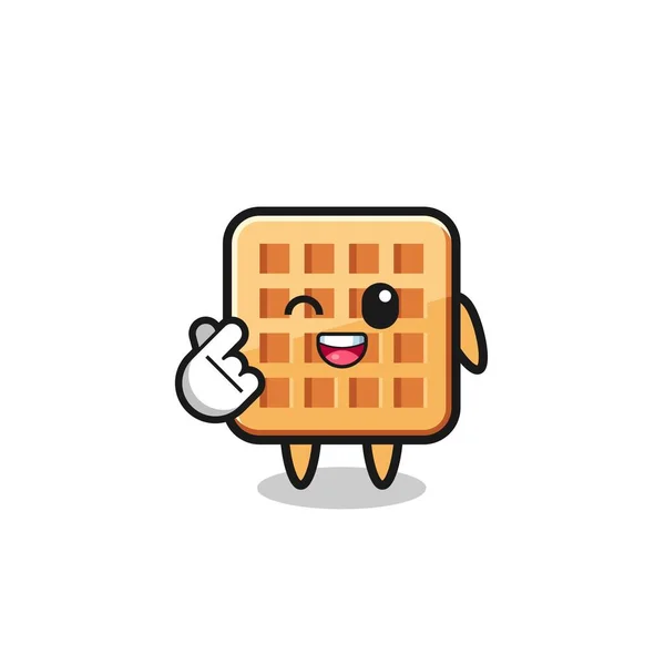 Waffle Character Doing Korean Finger Heart Cute Design — Wektor stockowy