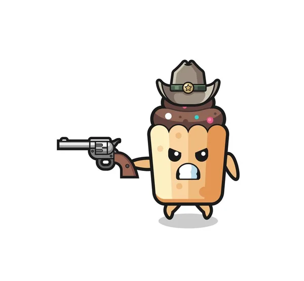 Cupcake Cowboy Shooting Gun Cute Design —  Vetores de Stock