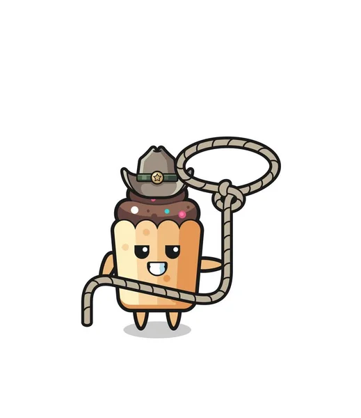 Cupcake Cowboy Lasso Rope Cute Design — Stockvektor