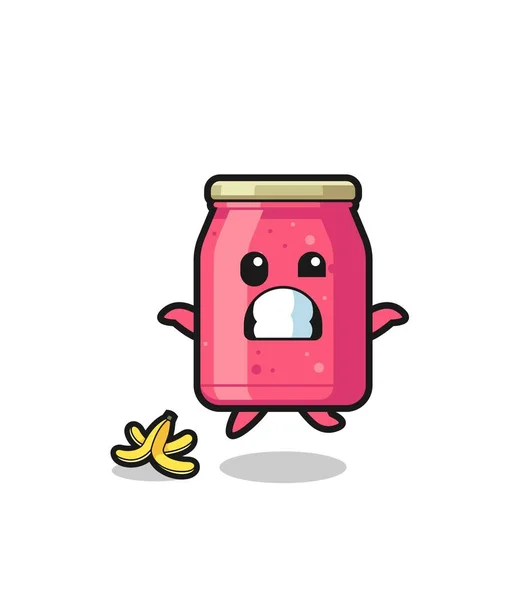 Strawberry Jam Cartoon Slip Banana Peel Cute Design — Archivo Imágenes Vectoriales