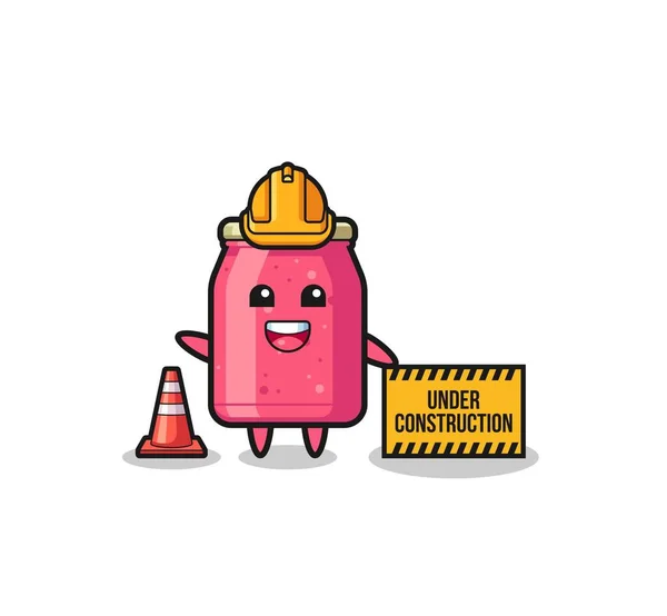 Illustration Strawberry Jam Construction Banner Cute Design — Stockvektor