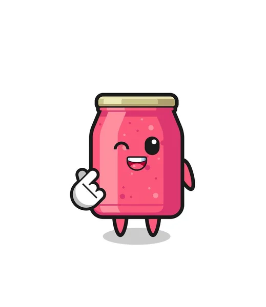 Strawberry Jam Character Doing Korean Finger Heart Cute Design — Archivo Imágenes Vectoriales