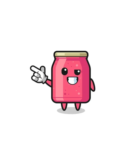Strawberry Jam Mascot Pointing Top Left Cute Design — Archivo Imágenes Vectoriales
