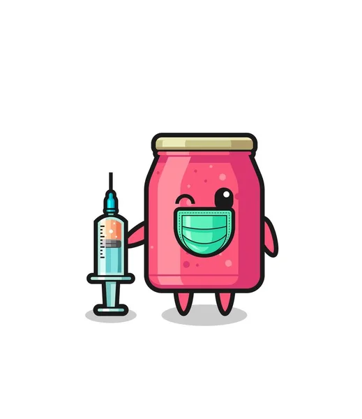 Strawberry Jam Mascot Vaccinator Cute Design — Archivo Imágenes Vectoriales