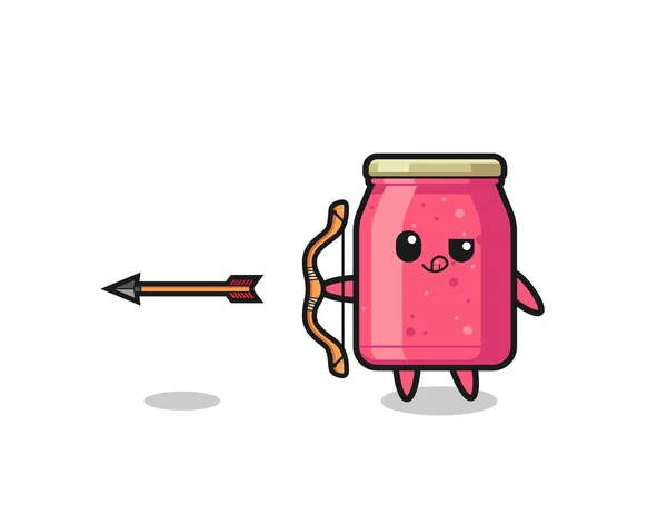 Illustration Strawberry Jam Character Doing Archery Cute Design — Stok Vektör