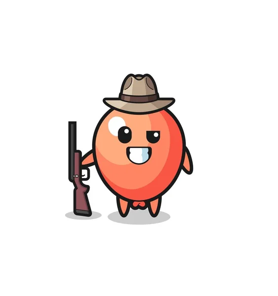 Balloon Hunter Mascot Holding Gun Cute Design — Stockvector