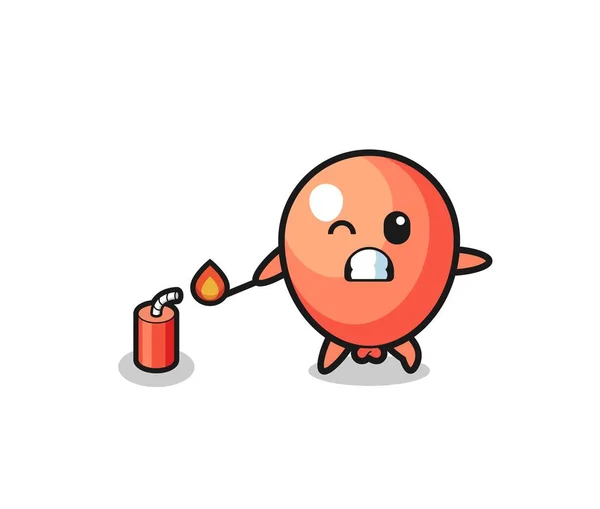 Balloon Mascot Illustration Playing Firecracker Cute Design - Stok Vektor