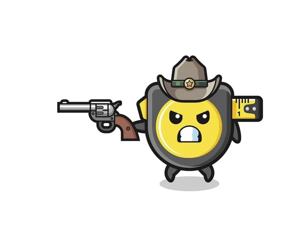 Tape Measure Cowboy Shooting Gun Cute Design — Stok Vektör