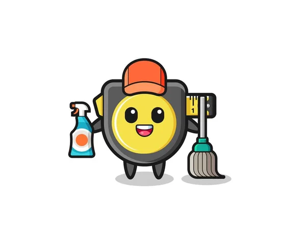Cute Tape Measure Character Cleaning Services Mascot Cute Design — стоковый вектор