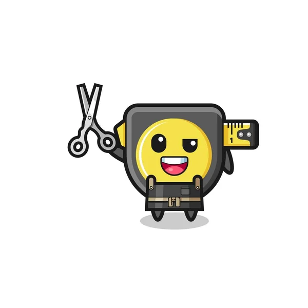 Tape Measure Character Barbershop Mascot Cute Design — Stok Vektör