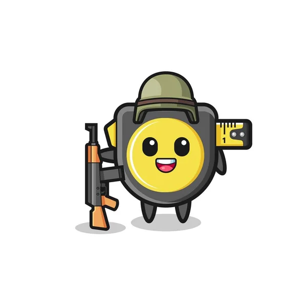 Cute Tape Measure Mascot Soldier Cute Design — стоковый вектор