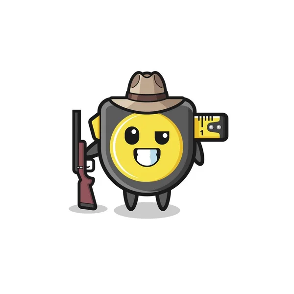 Tape Measure Hunter Mascot Holding Gun Cute Design — Stockvector