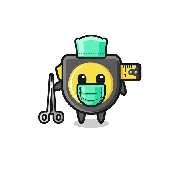 Surgeon Tape Measure Mascot Character Cute Design — ストックベクタ