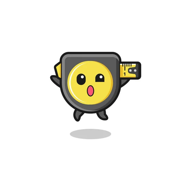 Tape Measure Character Jumping Gesture Cute Design — Stok Vektör