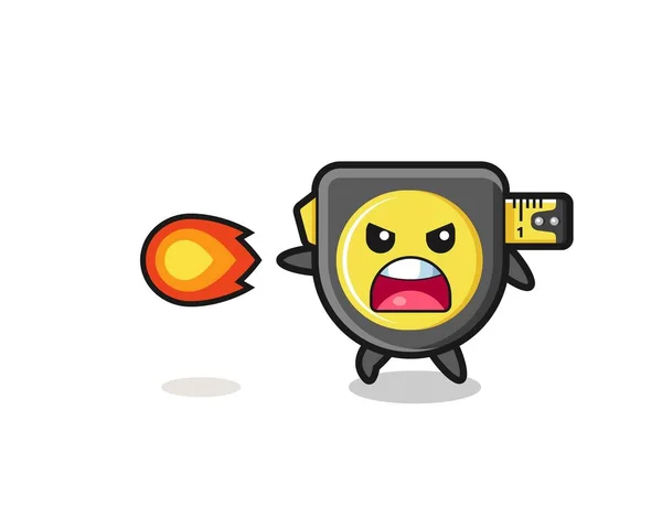 Cute Tape Measure Mascot Shooting Fire Power Cute Design — Image vectorielle