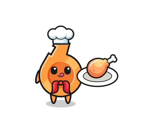 Whistle Fried Chicken Chef Cartoon Character Cute Design — стоковый вектор
