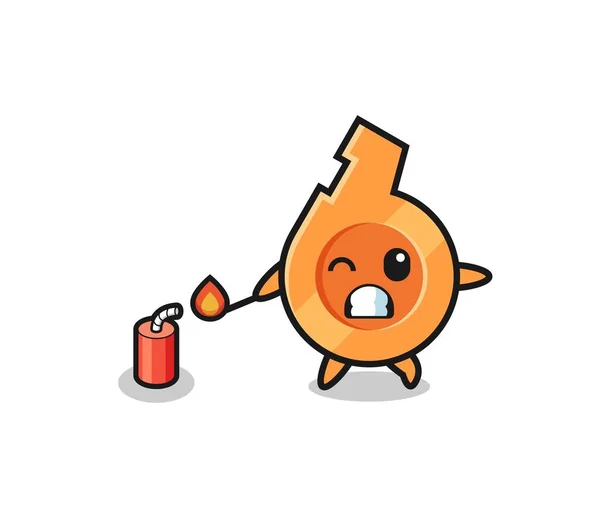 Whistle Mascot Illustration Playing Firecracker Cute Design — Archivo Imágenes Vectoriales